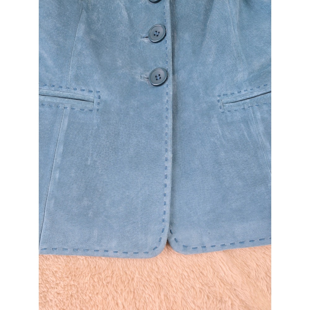 Margaret Godfrey Blue Suede‎ Button Up Blazer Women's Size 8 Classic Tailored - Picture 2 of 16